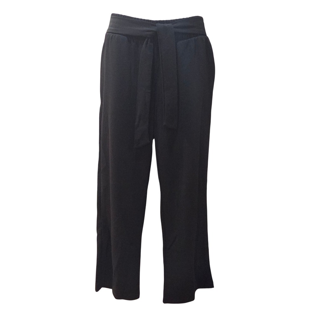 T Tahari Womens Black Wide Leg Tie Waist Elastic High Rise Trousers Pants